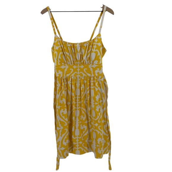 Vintage Dressbarn Yellow Milkmaid Print Sundress Tie Waist Cotton Summer Size 16 - Picture 1 of 9